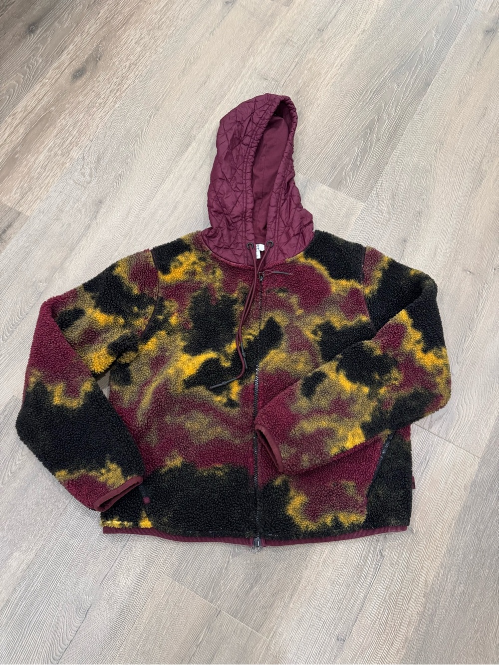 Joy Lab - Multicolor Sherpa Zip-Up Hoodie Jacket - Burgundy, Black & Mustard